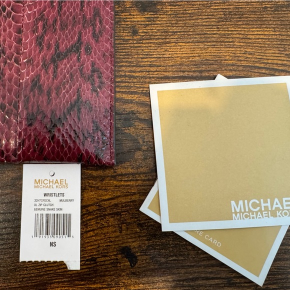 Michael Kors Burgundy Snake Print Clutch - Picture 6 of 6